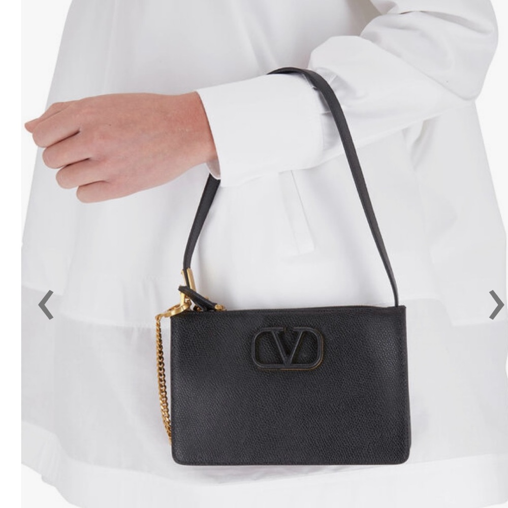 VALENTINO GARAVANI V-Sling Black Grained Leather Small Pouch Bag